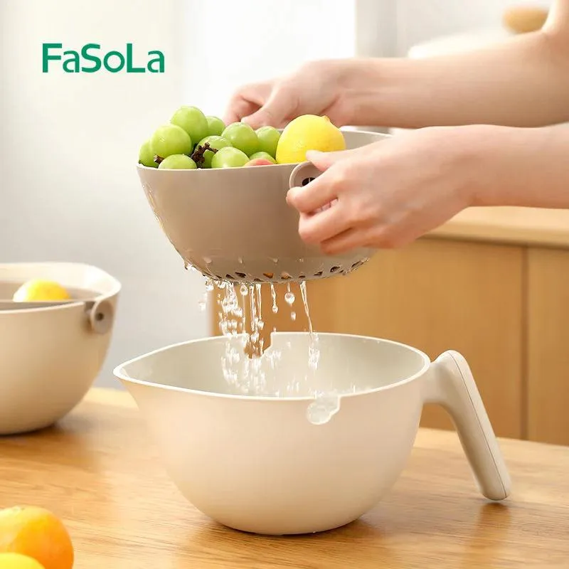 Fasola Double Layer Drain Basket For Food Vegetable Fruit Plastic Storage Basket (1)