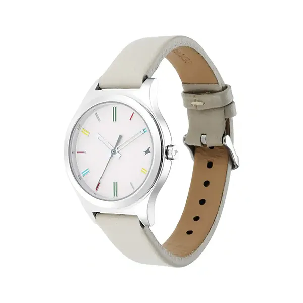Fastrack Nr6152sl06 Stunners White Dial Grey Leather Strap Womens Watch (3)
