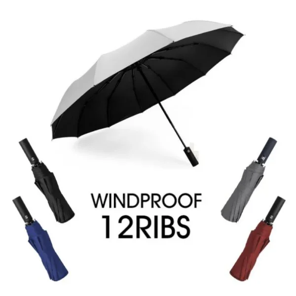 Fully Automatic 12 Rib Strong Wind Resistant Folding Umbrella (1)