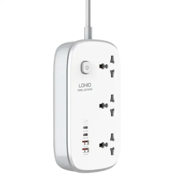 Ldnio Sc3416 Power Strip 65w 3 Sockets With 4 Port Charger (1)